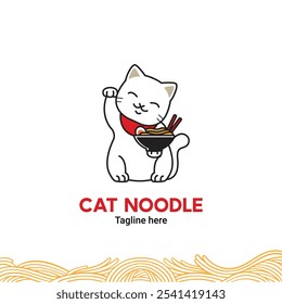 Vector del logotipo del fideo del ramen del gato