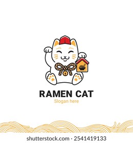 Cat ramen resto logo vector