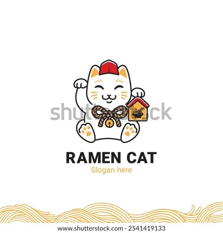 Cat ramen resto logo vector