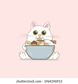 cat and ramen vector tasty