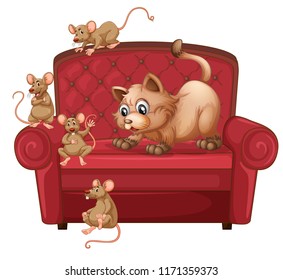 A cat and rats on sofa illustration