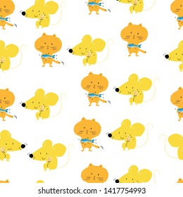Cat and Rat.Seamless pattern,fabric,wall background,wrapping paper.