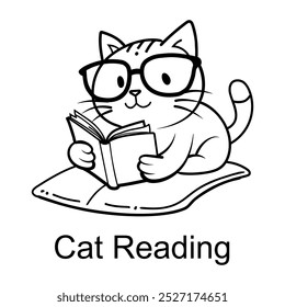 Gato leyendo un libro, un icono de estilo doodle