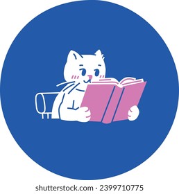 Cat reading book flat illustration for error pages or placeholders