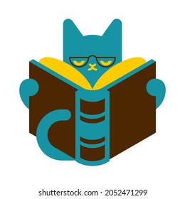 Cat is reading book. Kitten Reader. Book lovers symbol