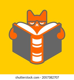 Cat is reading book. Kitten Reader. Book lovers symbol