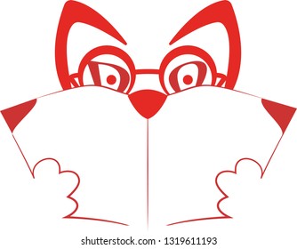 cat reading book logo