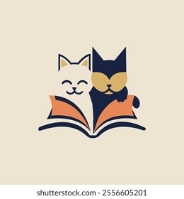 Cat Reading Book logo design