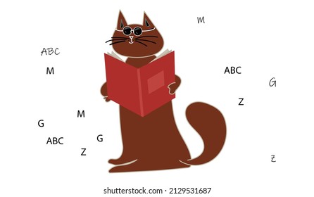 cat reading a book,
vector illustration, isolated on a white background for your business.