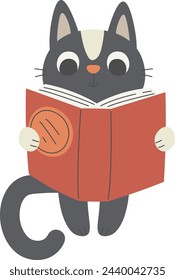 Cat Reading Book Vector Illustration