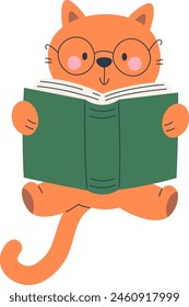 Cat Reading Book Vector Illustration