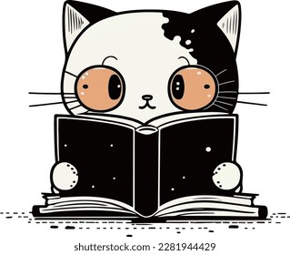 
cat reading a book white background 