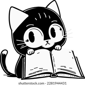 
cat reading a book white background 