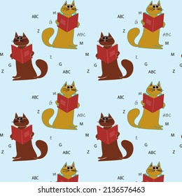 the cat is reading a book.seamless pattern.vector illustration.high quality.for your design,textiles,wallpaper,packaging,print