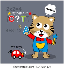 cat are reading funny animal cartoon,vector illustration