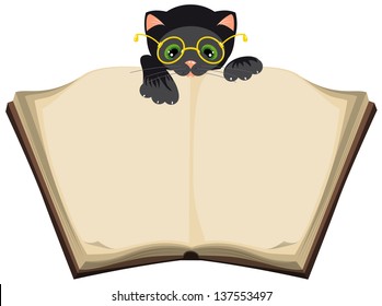 Cat Reading Open Book Illustration Vector Stock Vector (Royalty Free ...