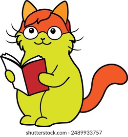 cat reading vector design illustration art