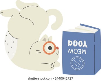 Cat Reading Yoga Book Vector Illustration