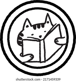 cat reads book logo outline
