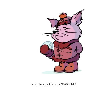 cat ready to trow snowball