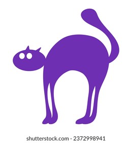 Cat with rearing back flat icon. Holiday festive badge sticker. Decorative rearing cat element for scrap booking, greeting card, party invitation. Color vector isolated on white background
