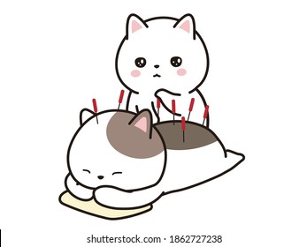 A cat receiving acupuncture. acupuncture concept.