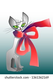 cat with a red bow