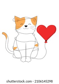 Cat with red heart balloon