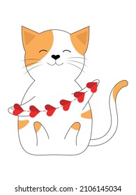 Cat with red heart garland