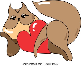 Cat with a red heart on a white background isolated vector