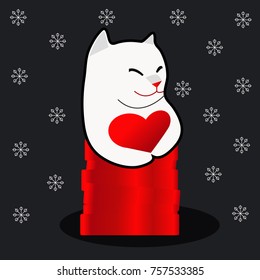 cat and red  scarf