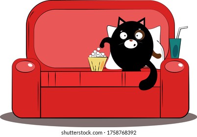 cat, red, sofa, positive, meal