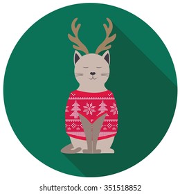 cat in red sweater with horns