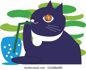 A cat refreshing with a cool cider.