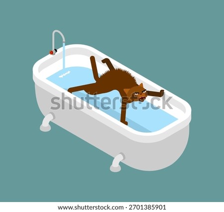 cat refusing to take a bath. Humor concept about pets and their dislike for water.