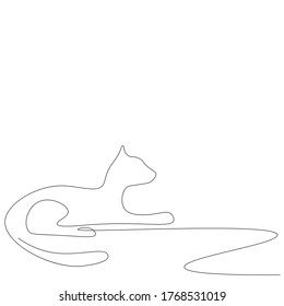 Cat relax line drawing on white background, vector illustration