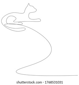 Cat relax line drawing on white background, vector illustration
