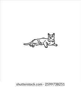 cat relaxing outline illustration. cat line illustration.