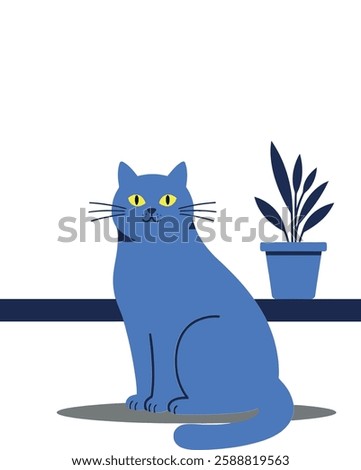 The cat remains still while the plant changes position.