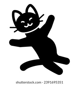 Cat rest paws spread solid icon, funny animals concept, kitty relax with open arms vector sign on white background, glyph style icon for mobile concept and web design. Vector graphics