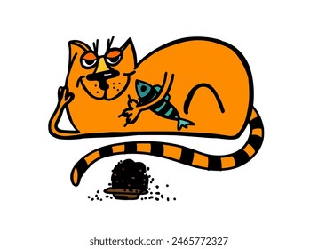 The cat is resting funny. hand drawing. Not AI, Vector illustration