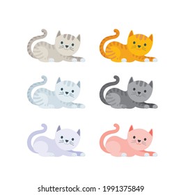 Cat. Resting kitten cat. Cartoon style virus color drawing kitten characters. Part of set. 