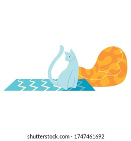 cat resting on living room mat vector illustration design