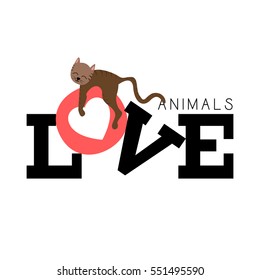 Cat resting on a text, Vector illustration