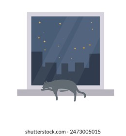 Cat. Cat is resting on the windowsill, vector illustration