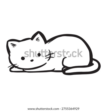A cat resting quietly with a relaxed pose and outline design.