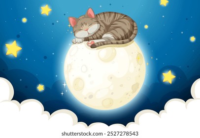 A cat rests on a glowing moon