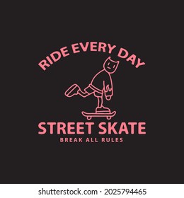 cat ride a skateboard. illustration for t shirt, poster, logo, sticker, or apparel merchandise.