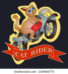 Cat Rider Badge and Vector Illustration
