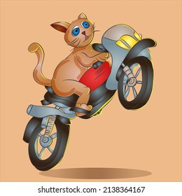 Cat Rider Cartoon Character Vector Illustration